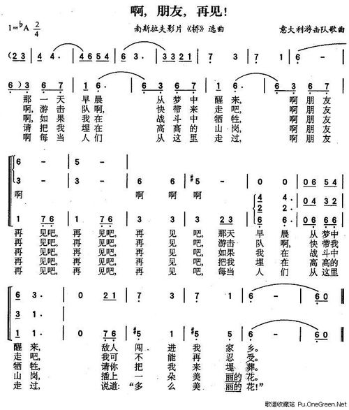 啊朋友再見簡譜啊朋友再見簡譜教唱