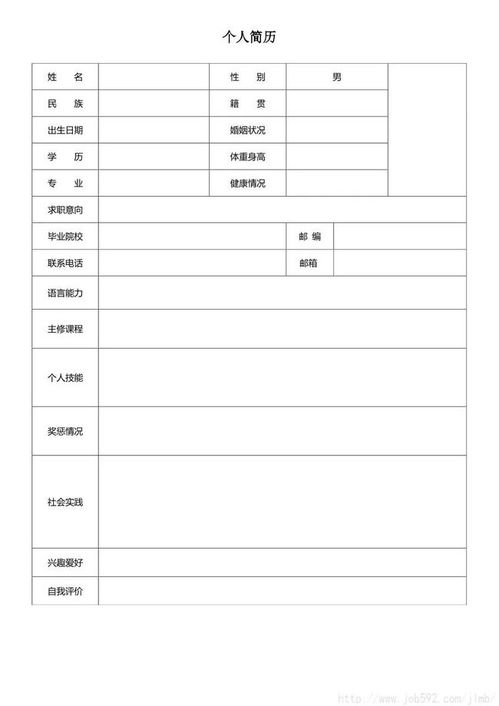 简历模板word空白表格(空白word个人简历)