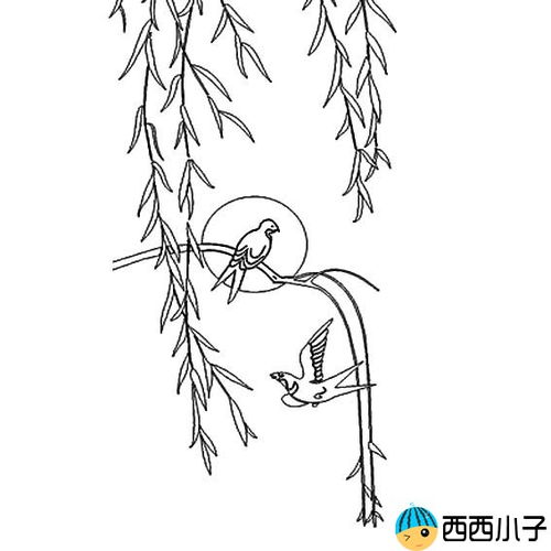 柳树的简笔画法可爱图片