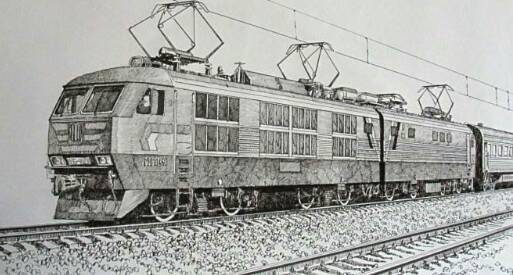 绿皮火车素描画 中国图片