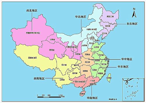 中国七个地区地图划分图片