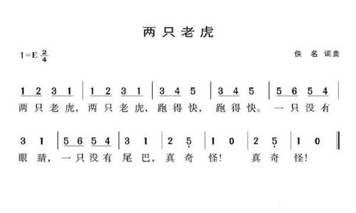 两只老虎电子琴谱数字图片