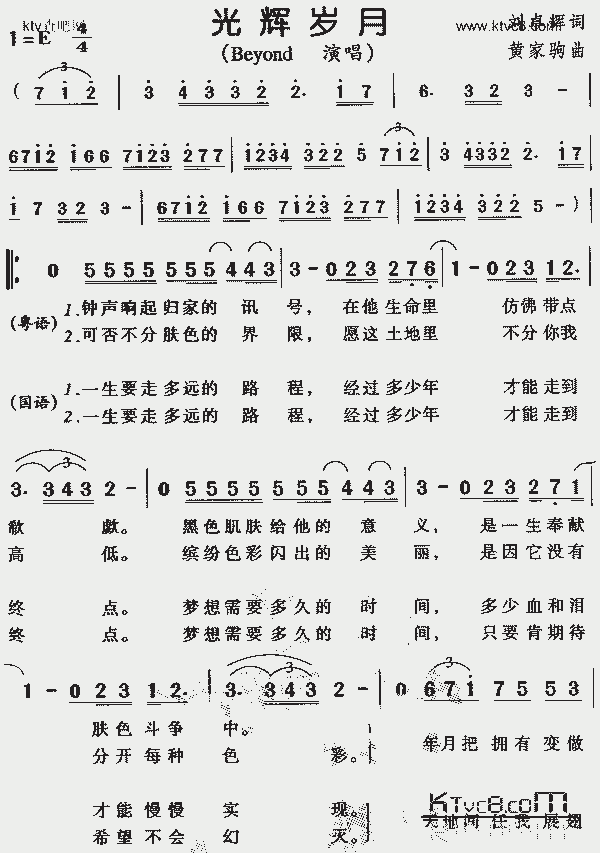 光辉岁月前奏钢琴简谱图片