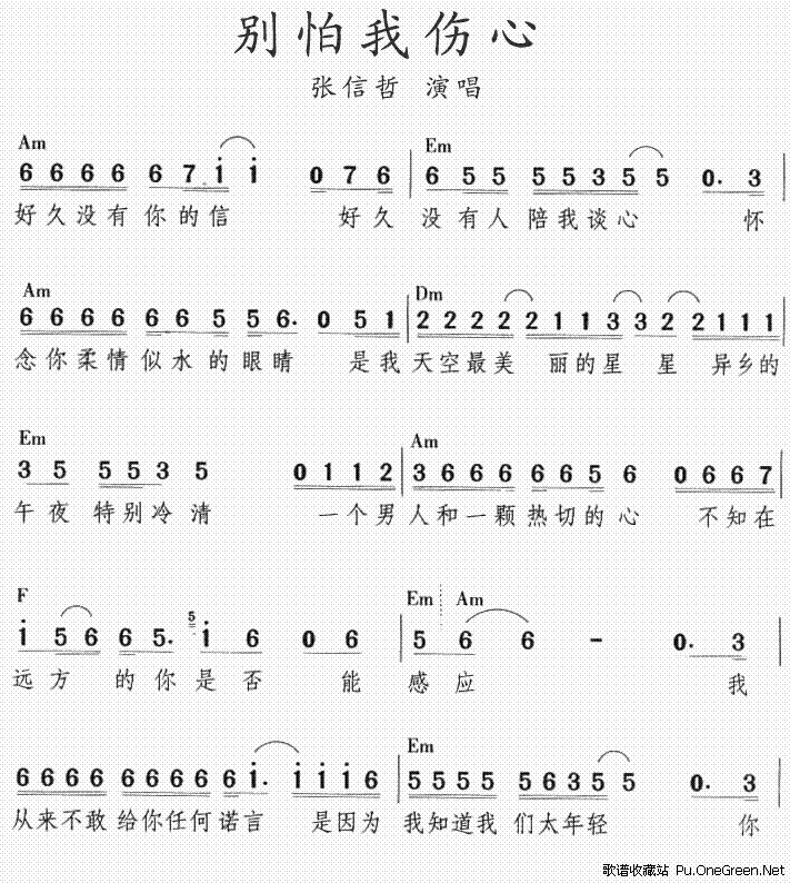 别怕我伤心简谱完整版图片